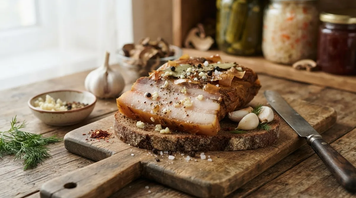 Сало с чесноком и в луковой шелухе: рецепты